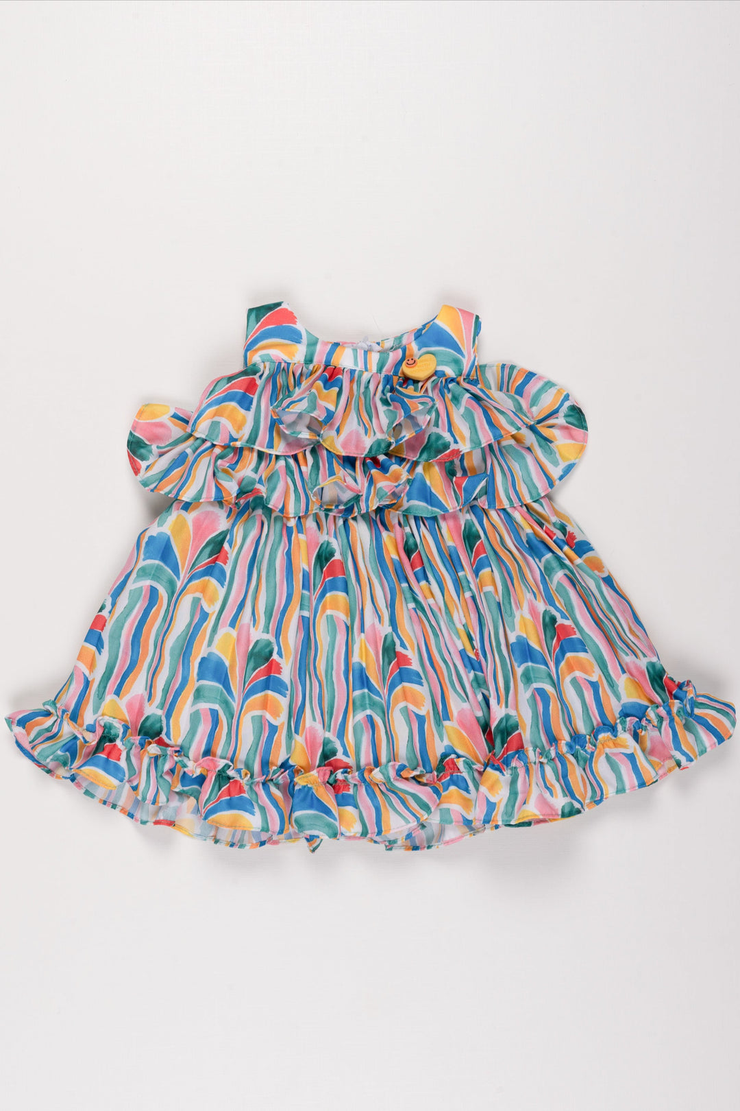 The Nesavu Baby Fancy Frock Rainbow Striped Ruffle Baby Frock for Girls Nesavu 12 (3M) / Blue BFJ506B-12 Girls Rainbow Stripe Dress | Colorful Ruffle Summer Dress | The Nesavu