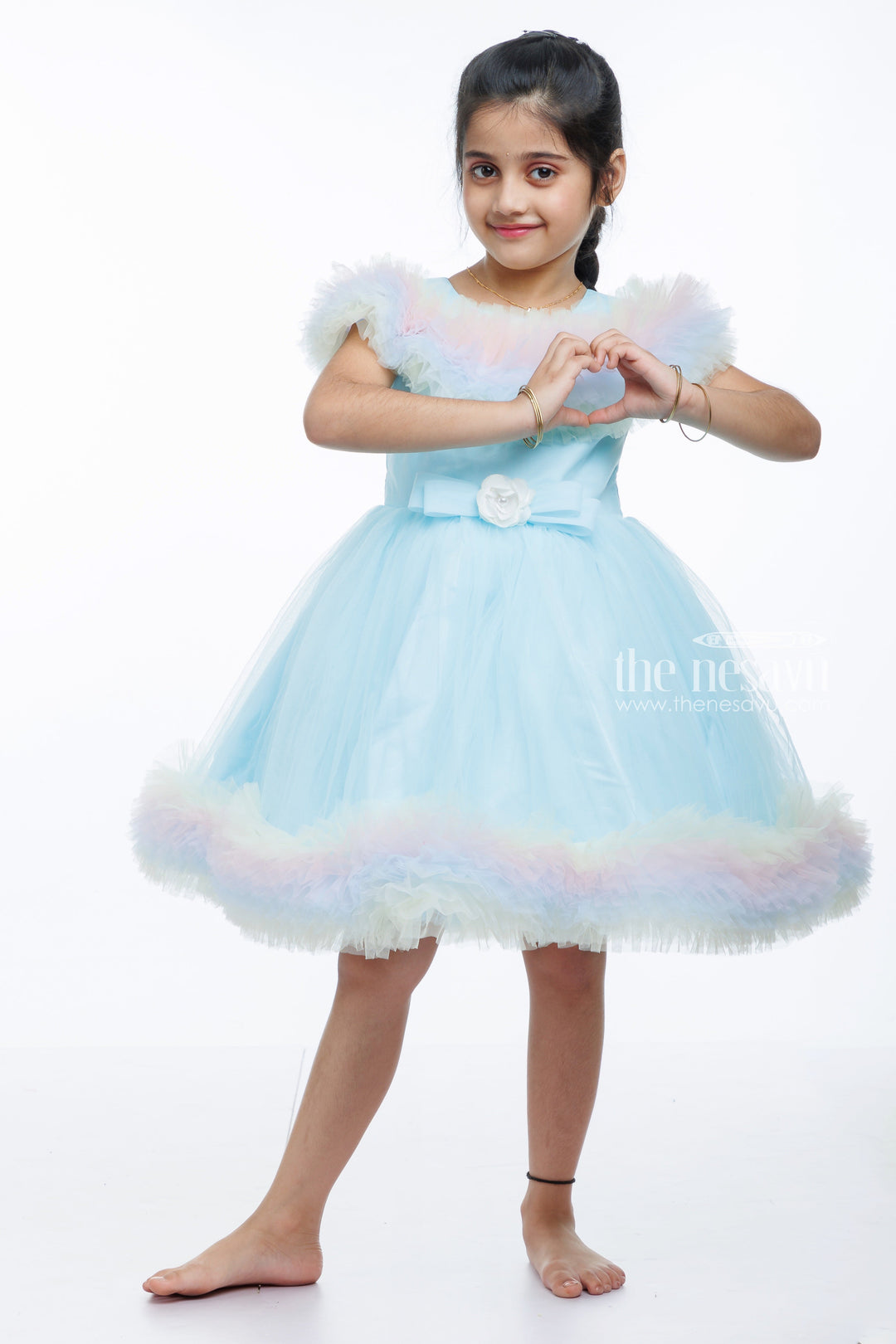 The Nesavu Girls Tutu Frock Rainbow Tulle Princess Party Frock: A Whirl of Color for Your Little Girl Nesavu Shop Luxury Gradient Tulle Party Dress for Girls | Personalized Birthday Princess Frock | The Nesavu