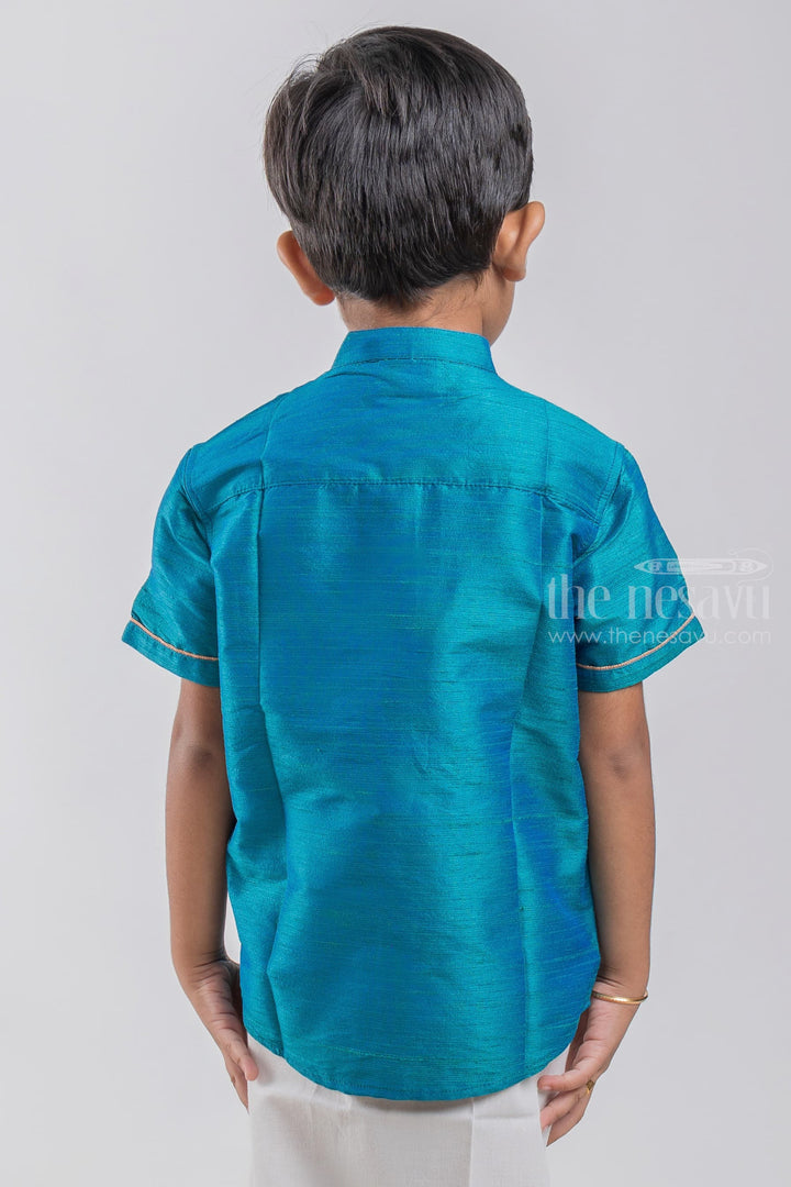 The Nesavu Boys Silk Shirt Rama Turquoise Blue Treasure Boys Pattu Banarasi Shirt psr silks Nesavu