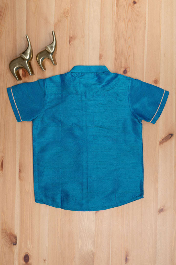 The Nesavu Boys Silk Shirt Rama Turquoise Tranquility Boys Pattu Zari Shirt Nesavu "The Nesavu's Mini Maharaja Collection: Boys' Shirts for Newborns to 6-Year-Olds"