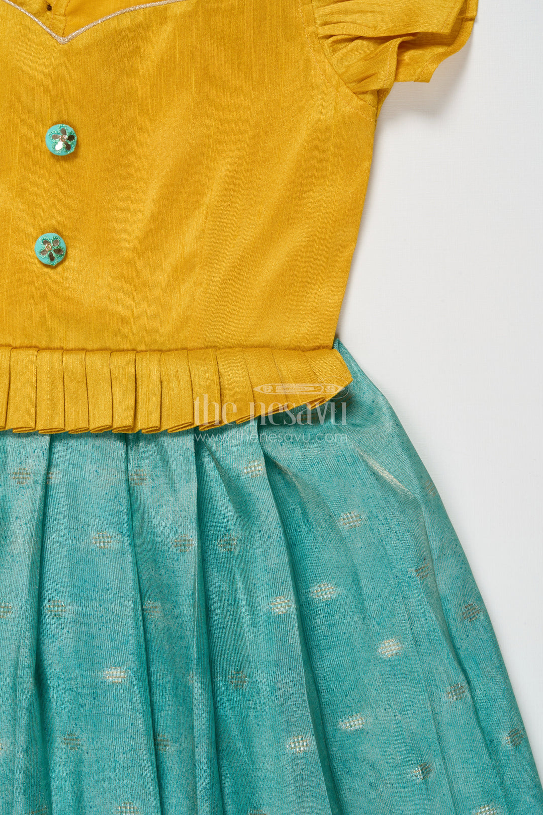 The Nesavu Silk Frock Raw Silk Yoke Silk Frock for Baby Girl for Weddings and Poojas Nesavu Nesavu baby girl silk frock with raw silk yoke and zari skirt for poojas and festive functions