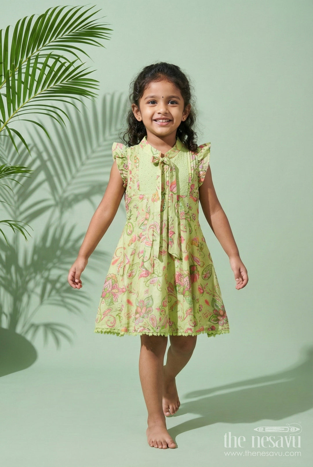 The Nesavu Girls Cotton Frock Rayon Frock for Toddler Girls for Playdates and Casual Occasions Nesavu 22 (4Y) / Green GFC1819A-22 Nesavu rayon frock toddler girls digital print casual outings playdays