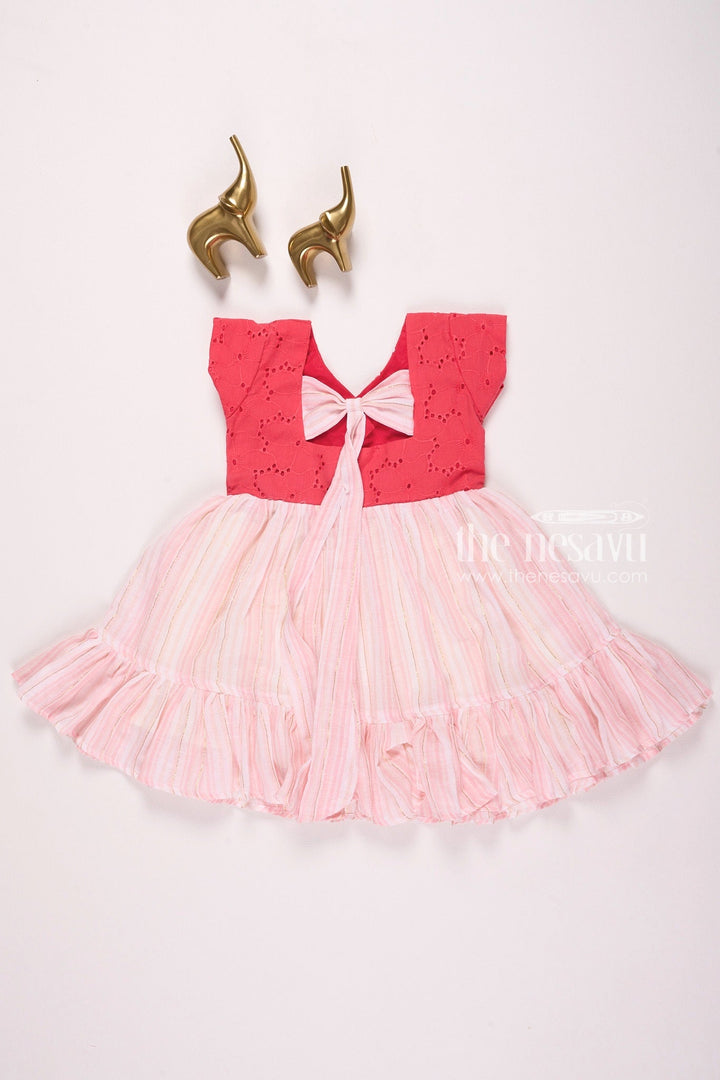 The Nesavu Girls Cotton Frock Red and Pink Cotton Hakoba Yoke Casual Frock for Girls Nesavu Red and Pink Cotton Hakoba Yoke Casual Frock for Girls - Comfortable & Stylish