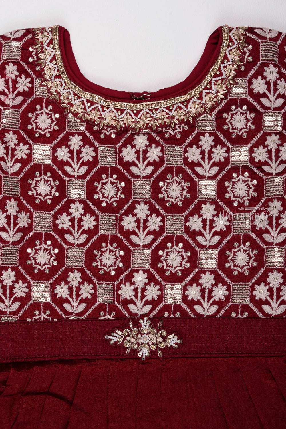 The Nesavu Silk Gown Red Resham Embroidery & Knife Pleats: Bell Sleeve Gown for Girls Nesavu Elegant Anarkali Suit for Girls | Fashionable Anarkali Dress Collection | The Nesavu