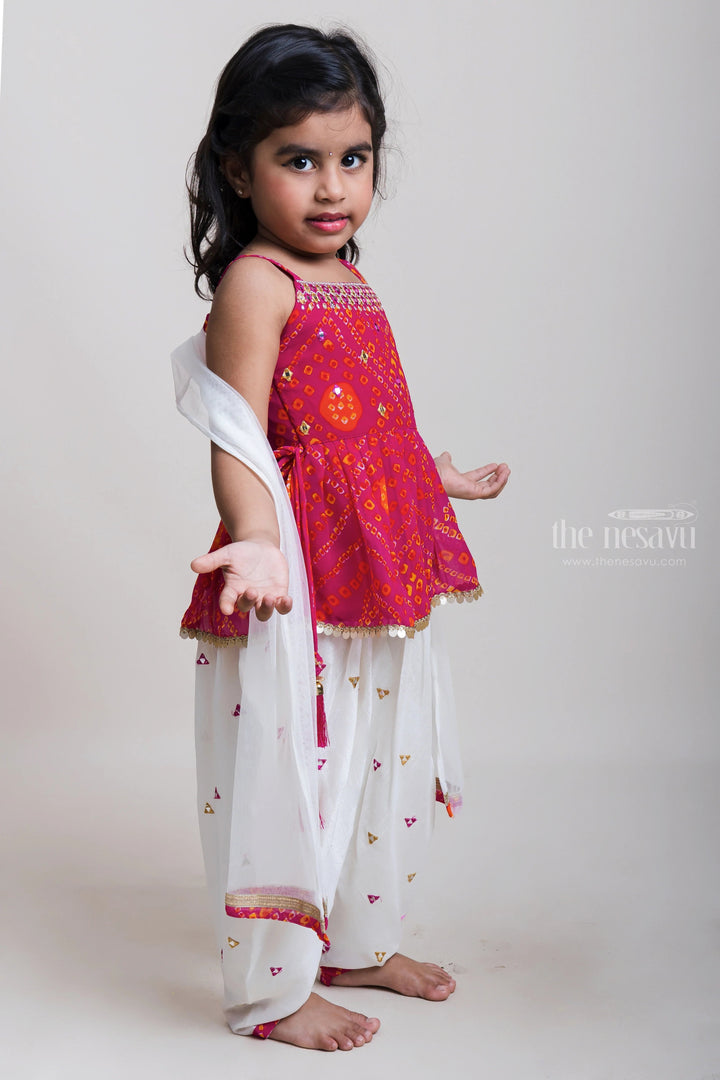 The Nesavu Girls Dothi Sets Red Short Tops With Mirror Embroidered Patiala Pants For Girls Nesavu Traditional Short Tops And Patiala Pants| New Collection| The Nesavu