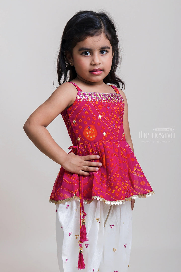 The Nesavu Girls Dothi Sets Red Short Tops With Mirror Embroidered Patiala Pants For Girls Nesavu Traditional Short Tops And Patiala Pants| New Collection| The Nesavu