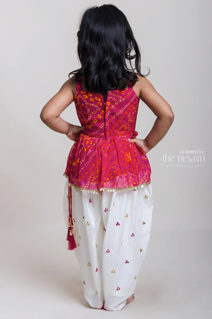 The Nesavu Girls Dothi Sets Red Short Tops With Mirror Embroidered Patiala Pants For Girls Nesavu Traditional Short Tops And Patiala Pants| New Collection| The Nesavu