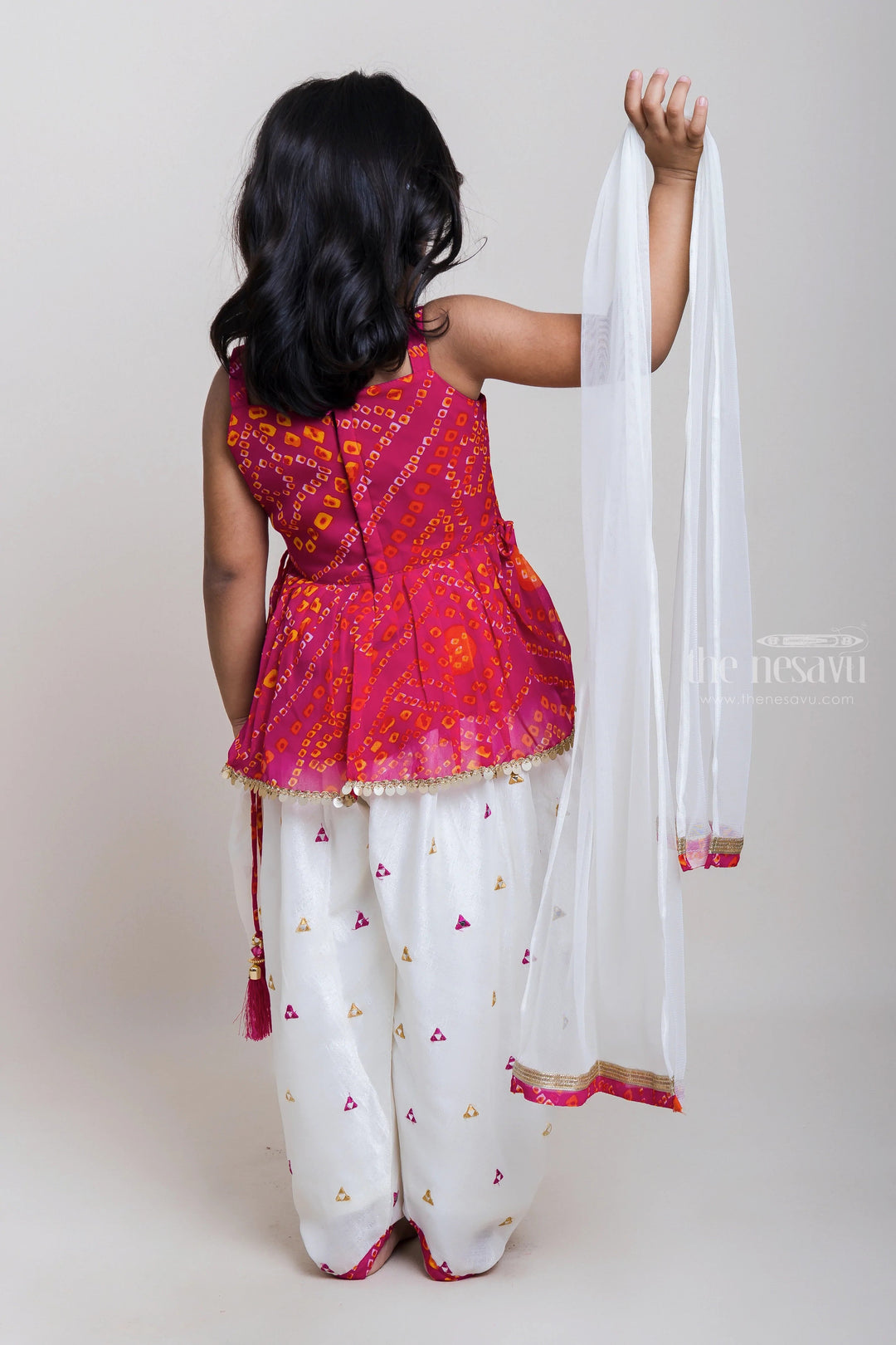 The Nesavu Girls Dothi Sets Red Short Tops With Mirror Embroidered Patiala Pants For Girls Nesavu Traditional Short Tops And Patiala Pants| New Collection| The Nesavu