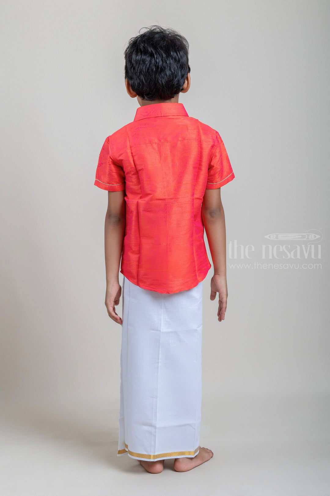 The Nesavu Boys Shirts Red Traditional Boys Pattu Silk Shirt psr silks Nesavu