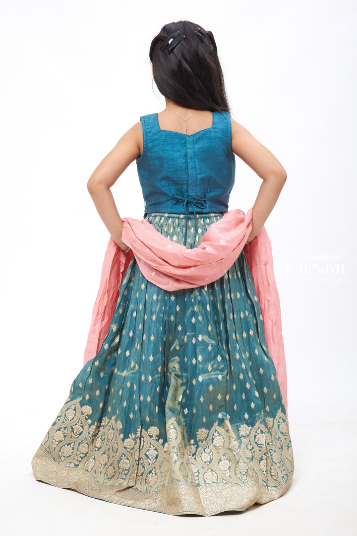 The Nesavu Girls Lehenga Choli Regal Enchantment: Blue Embroidered Lehenga Set with Pink Dupatta Nesavu Diwali Ready in Style | Beautiful Lehenga Choli with Dupatta for Girls | The Nesavu
