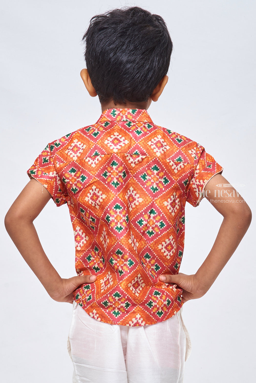 The Nesavu Boys Silk Shirt Regal Patola Silk Boys' Shirts: Luxurious Attire for Special Occasions Nesavu Boys Patola Printed Shirts Online | Boy Baby shirts | The Nesavu