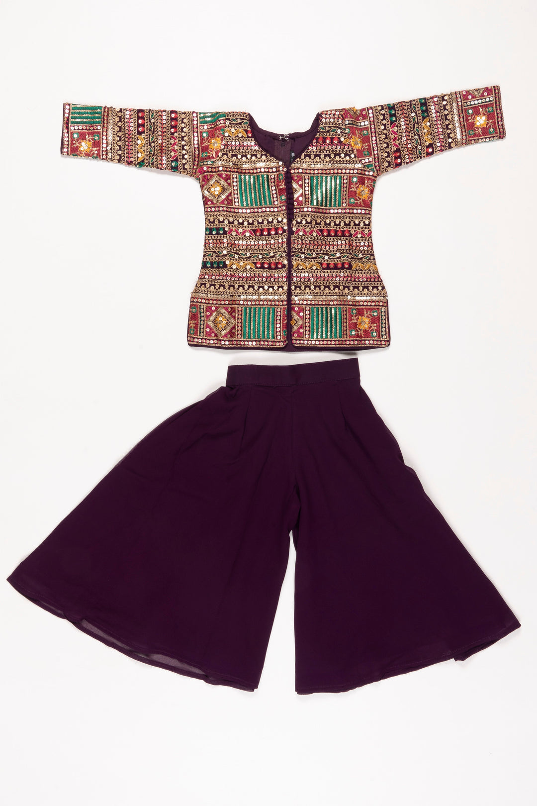 The Nesavu Girls Sharara / Plazo Set Regal Purple Blouse and Palazzo Pant Set for Girls Nesavu 16 (1Y) / Purple GPS270A-16 Elegant Purple Ethnic Palazzo Set for Girls | Modern Festive Kids Wear | The Nesavu