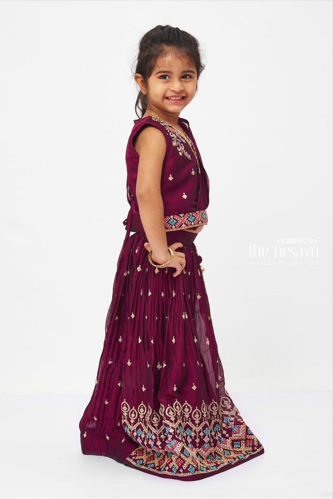 The Nesavu Girls Lehenga Choli Regal Purple Festive Lehenga Choli for Girls with Embroidered Detail Nesavu Festive Lehenga Choli | Ethnic Celebration Wear | The Nesavu