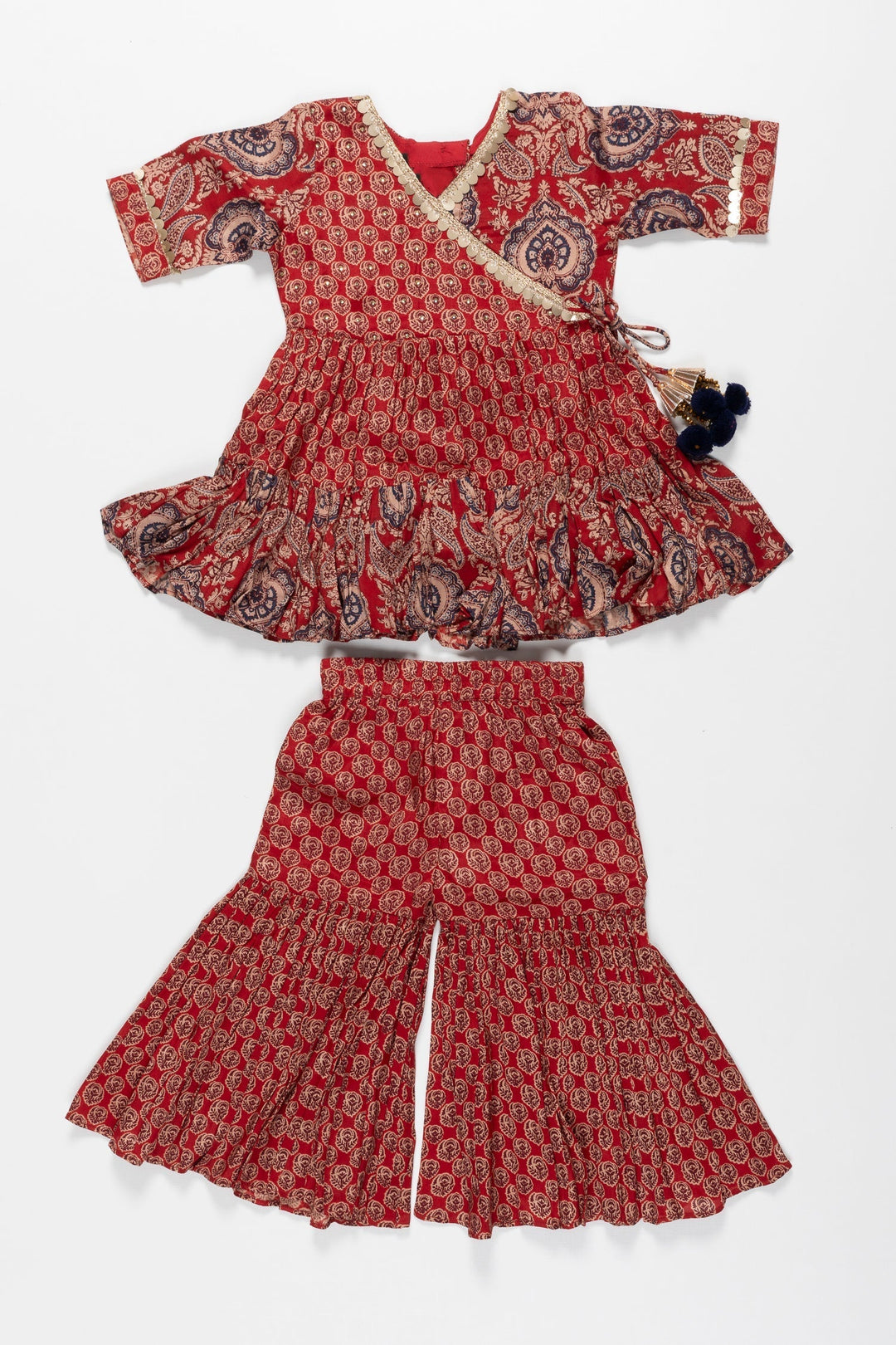 The Nesavu Girls Sharara / Plazo Set Regal Red Ethnic Gharara Set for Girls - Traditional Elegance Redefined Nesavu 16 (1Y) / Red / Modal Chanderi GPS294A-16 Girls' Ethnic Gharara Sets in Red | Shop the Latest in Traditional Kids' Fashion | The Nesavu