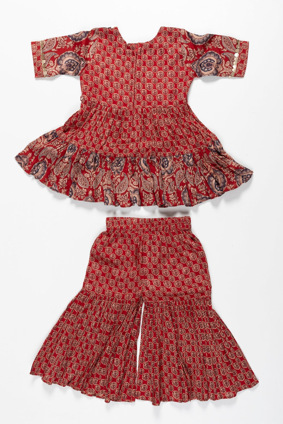 The Nesavu Girls Sharara / Plazo Set Regal Red Ethnic Gharara Set for Girls - Traditional Elegance Redefined Nesavu Girls' Ethnic Gharara Sets in Red | Shop the Latest in Traditional Kids' Fashion | The Nesavu