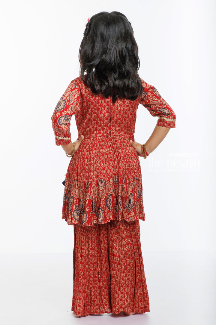 The Nesavu Girls Sharara / Plazo Set Regal Red Ethnic Gharara Set for Girls - Traditional Elegance Redefined Nesavu Girls' Ethnic Gharara Sets in Red | Shop the Latest in Traditional Kids' Fashion | The Nesavu