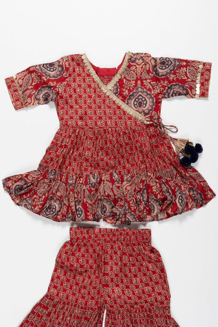 The Nesavu Girls Sharara / Plazo Set Regal Red Ethnic Gharara Set for Girls - Traditional Elegance Redefined Nesavu Girls' Ethnic Gharara Sets in Red | Shop the Latest in Traditional Kids' Fashion | The Nesavu