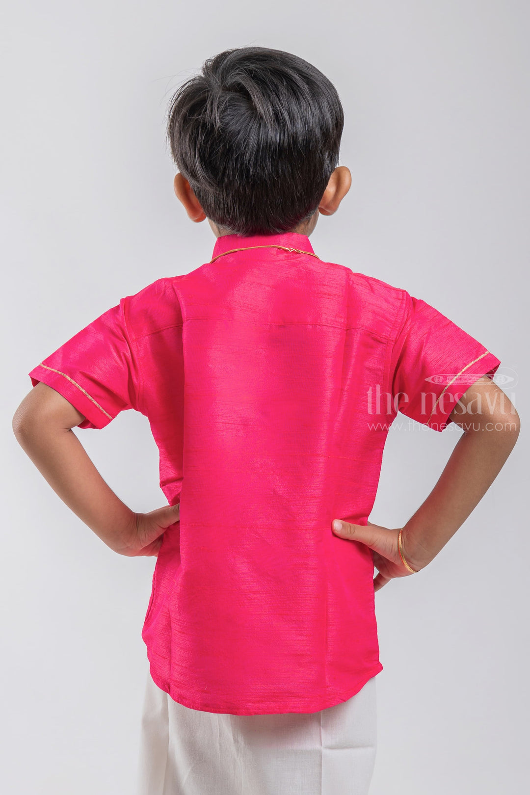 The Nesavu Boys Silk Shirt Regal Ruby Little Maharaja Boys Shirt With Flamingo Embroidery psr silks Nesavu