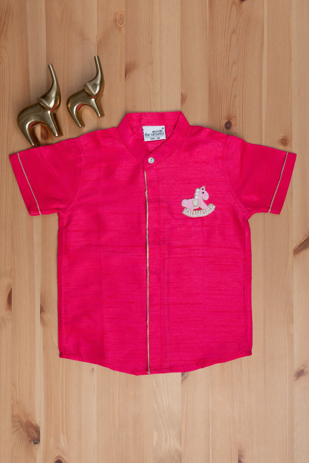 The Nesavu Boys Silk Shirt Regal Ruby Little Maharaja Boys Shirt With Unicorn Embroidery Nesavu "The Nesavu's Mini Maharaja Collection: Boys' Shirts Crafted for Comfort and Style"