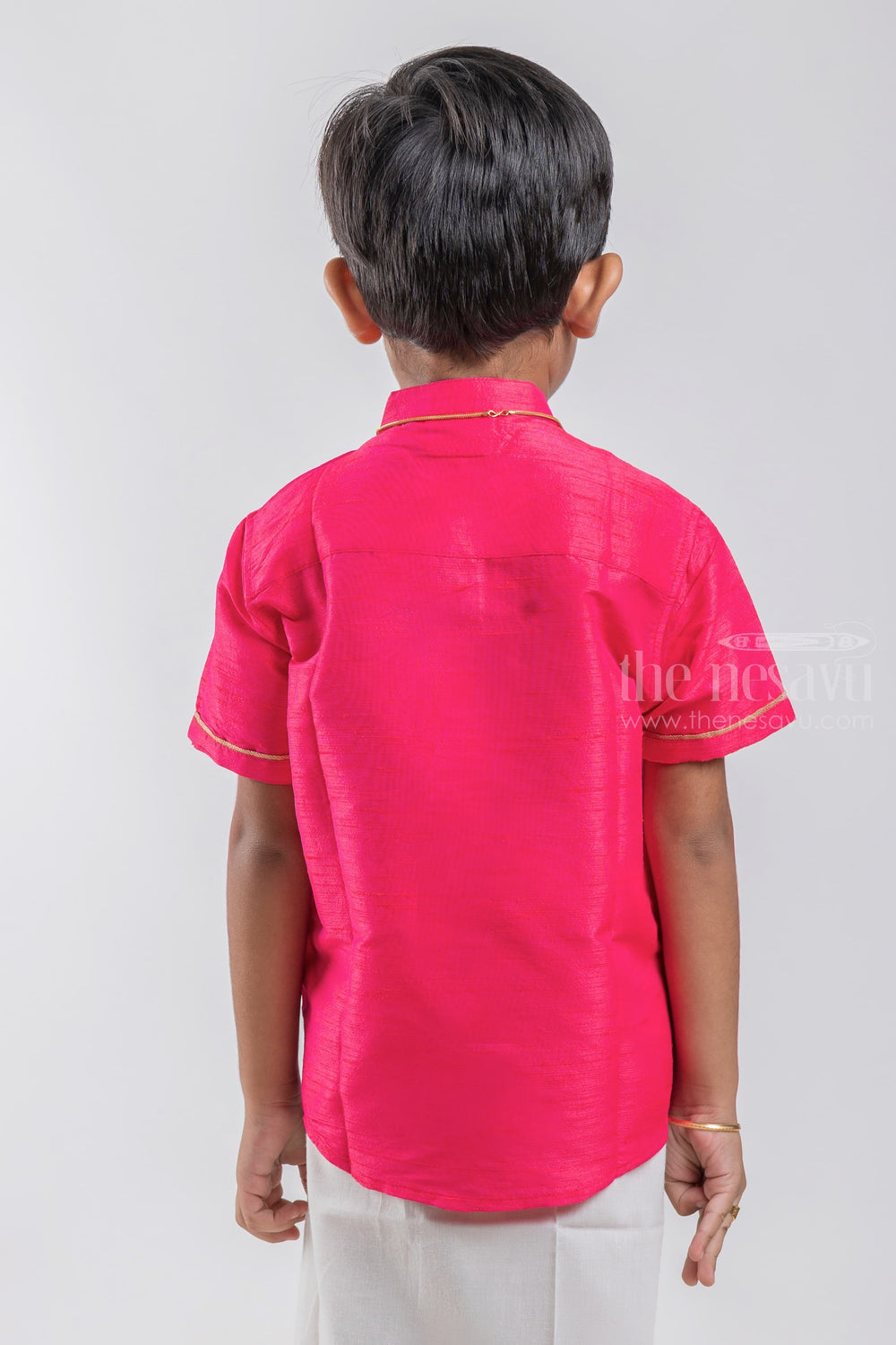 The Nesavu Boys Silk Shirt Regal Ruby Little Maharaja Boys Shirt With Unicorn Embroidery psr silks Nesavu