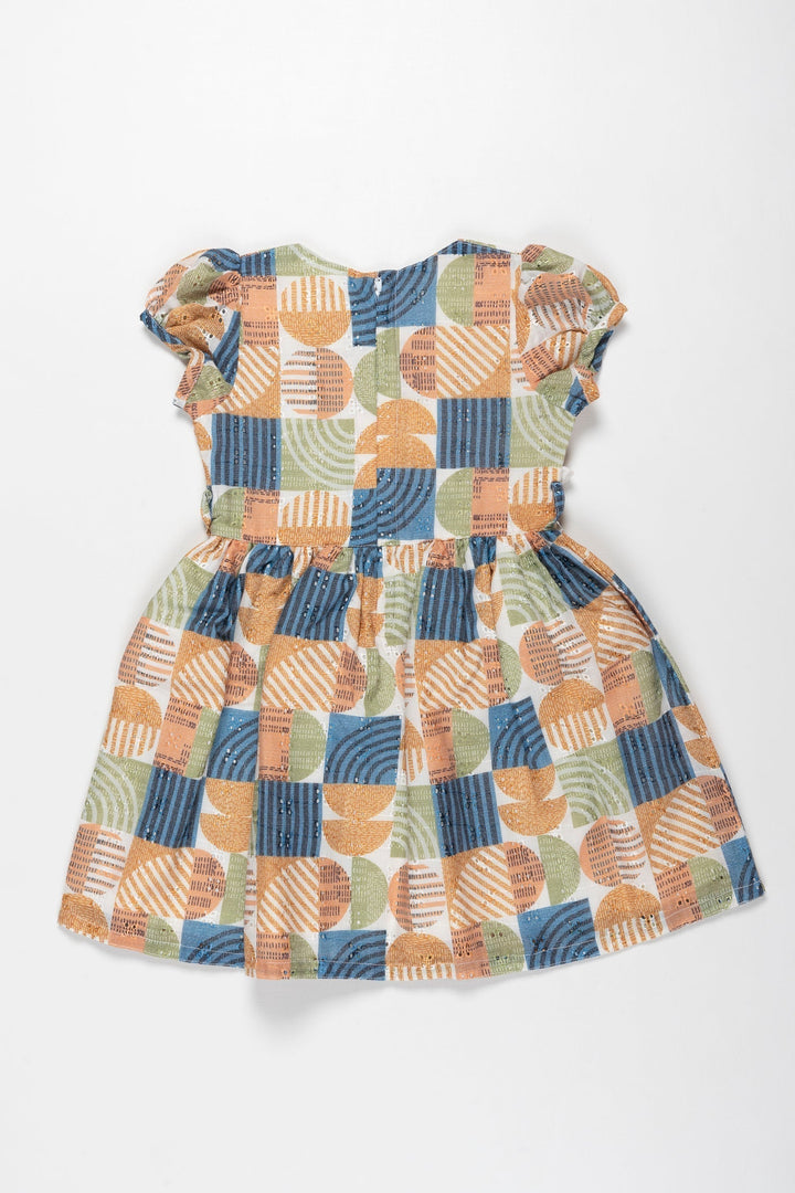 The Nesavu Girls Cotton Frock Retro Chic Girls Geometric Cotton Dress - A Summer Wardrobe Essential Nesavu Discover Girls Geometric Print Summer Dresses | Casual Elegance | The Nesavu