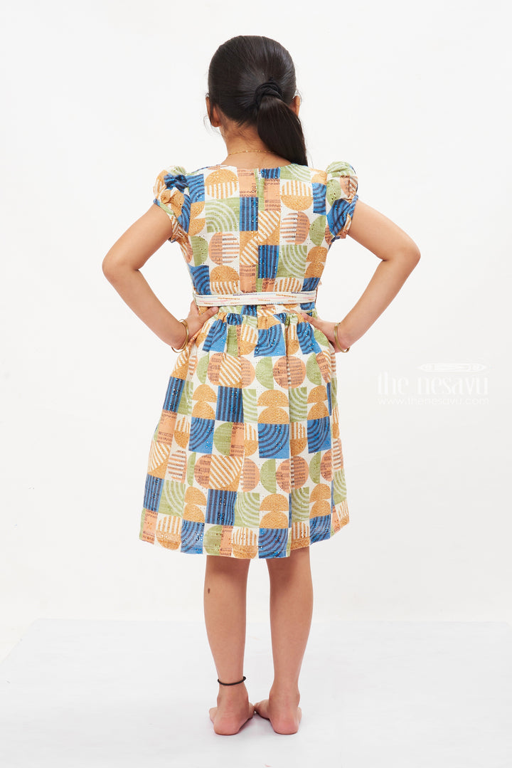 The Nesavu Girls Cotton Frock Retro Chic Girls Geometric Cotton Dress - A Summer Wardrobe Essential Nesavu Discover Girls Geometric Print Summer Dresses | Casual Elegance | The Nesavu