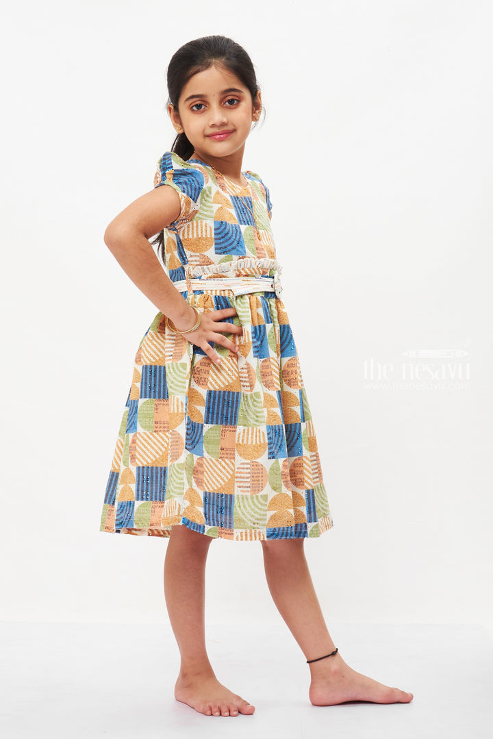 The Nesavu Girls Cotton Frock Retro Chic Girls Geometric Cotton Dress - A Summer Wardrobe Essential Nesavu Discover Girls Geometric Print Summer Dresses | Casual Elegance | The Nesavu