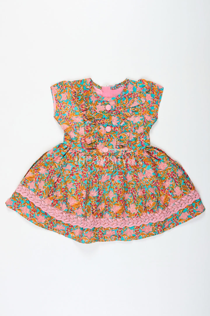 The Nesavu Baby Cotton Frocks Rock for Wedding Reception for Baby Girls in Multicolor Rayon with Front Buttons and Lace Trim Nesavu 12 (3M) / Green BFJ777A-12 Nesavu Rock Wedding Reception Multicolor Rayon Front Buttons Lace Hem Baby Girls