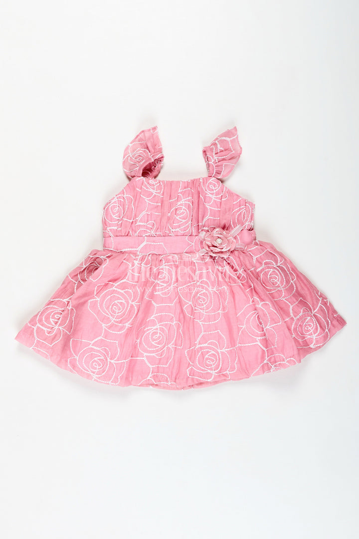 The Nesavu Baby Cotton Frocks Rose Pink Baby Girl Cotton Frock with Embroidery & Floral Details Nesavu 14 (6M) / Pink BFJ786B-14 Nesavu Embroidered Cotton Frock Baby Girls Rose Pink Party Dress Floral Detailing
