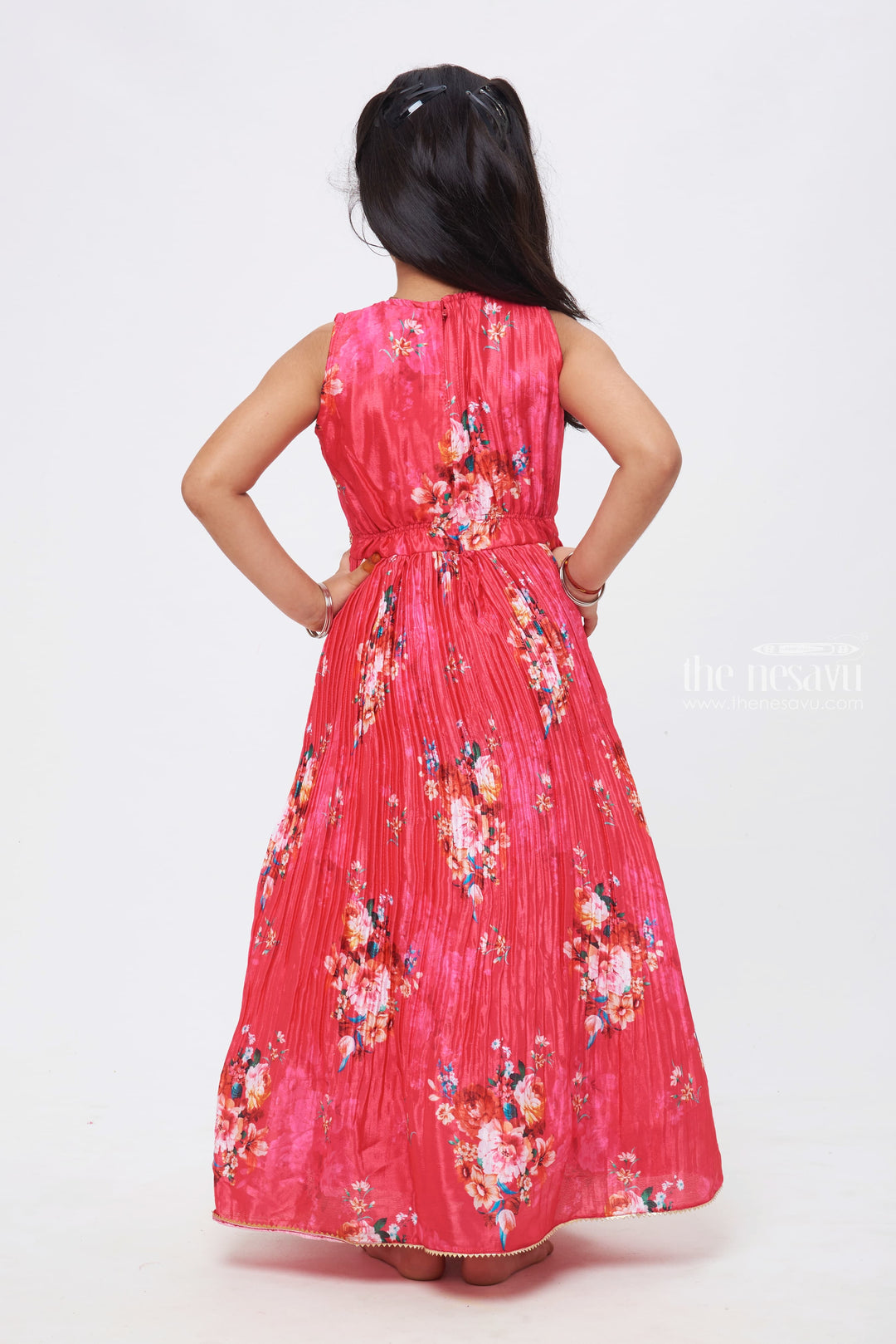 The Nesavu Girls Party Gown Rose Radiance: Elegant Floral Georgette Anarkali Gown Nesavu Elegant Rose Floral Georgette Gown - Premium Festive Wear | The Nesavu