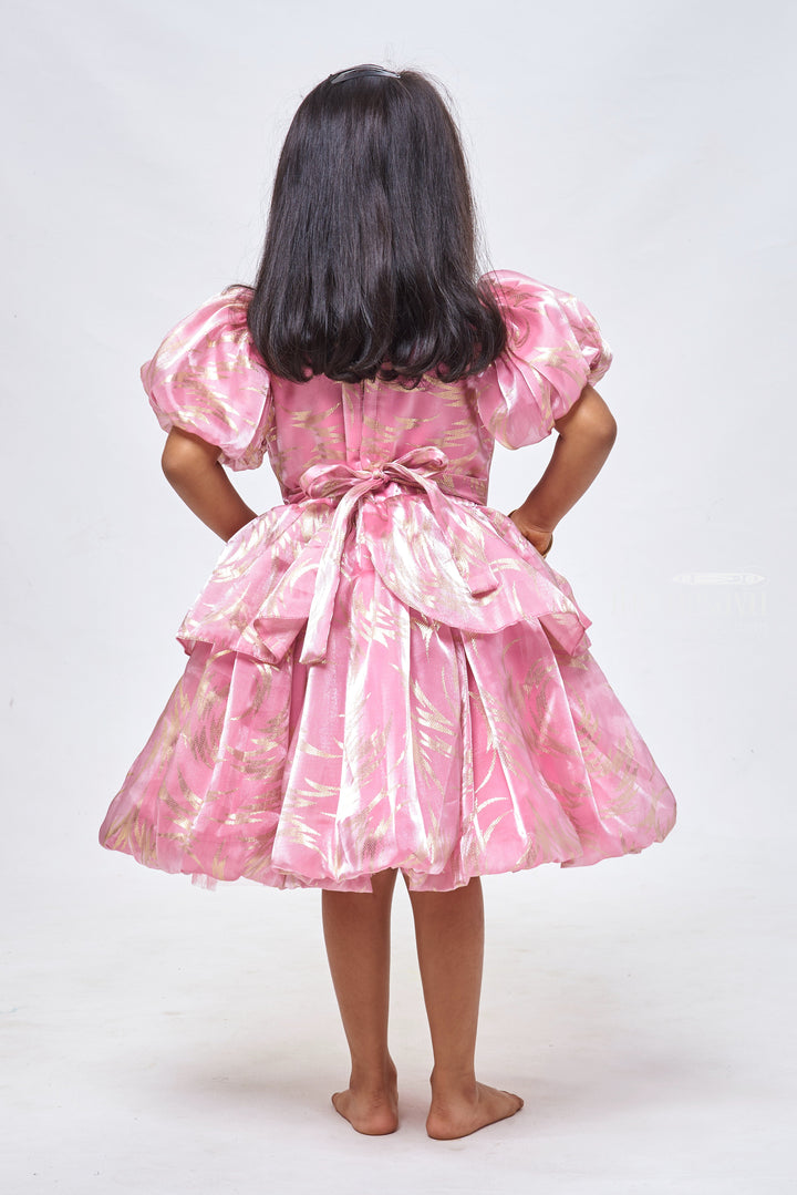The Nesavu Girls Fancy Party Frock Rose Radiance: Girls Organza Party Frock with Lustrous Foil Print & Bow Detail Nesavu Mermaid Birthday Outfits: Trendy & Stylish Baby Girl Frocks | The Nesavu