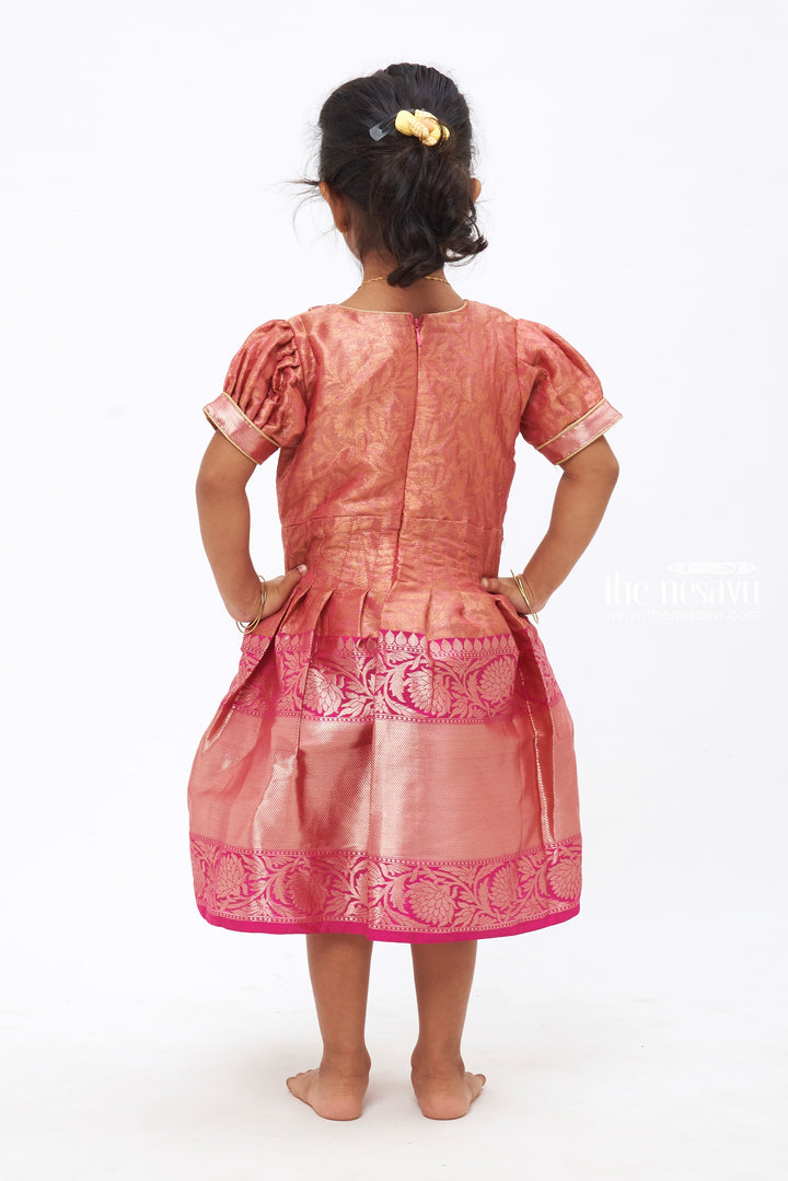 The Nesavu Silk Frock Rosy Radiance Rhapsody: Stone & Bead Embellished Silk Frock for Girls Nesavu Handmade Traditional Silk Frock | Kids' Elegant Ceremonial Dress | The Nesavu