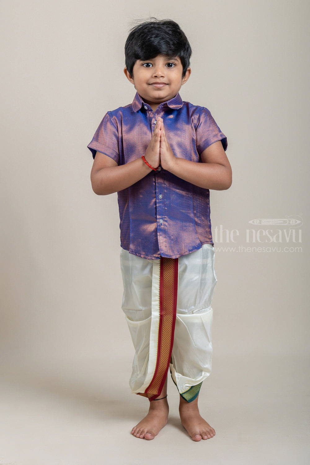The Nesavu Boys Shirts Royal Blue Banarasi Brilliance Zari Silk Boys Pattu Shirt psr silks Nesavu 14 (6M) / Blue BS022