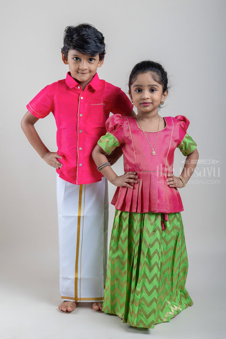 The Nesavu Boys Shirts Royal Pink Traditional Boys Pattu Shirt With Pocket psr silks Nesavu