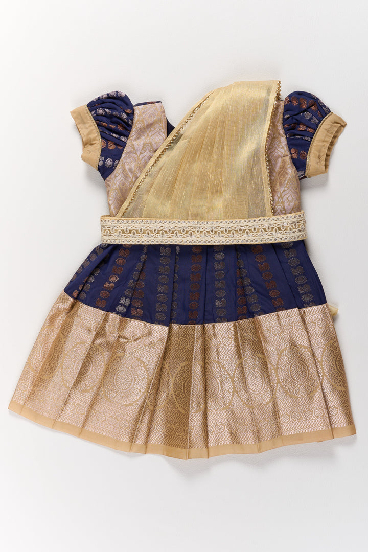 The Nesavu Girls Kanchi Silk Frock Royal Purple and Gold Pattu Pavadai Sattai for Girls with Zari Embellishments Nesavu 14 (6M) / Purple / Style 1 SF843JA-14 Royal Purple Gold Pattu Pavadai Sattai Girls Zari Embellishments | The Nesavu