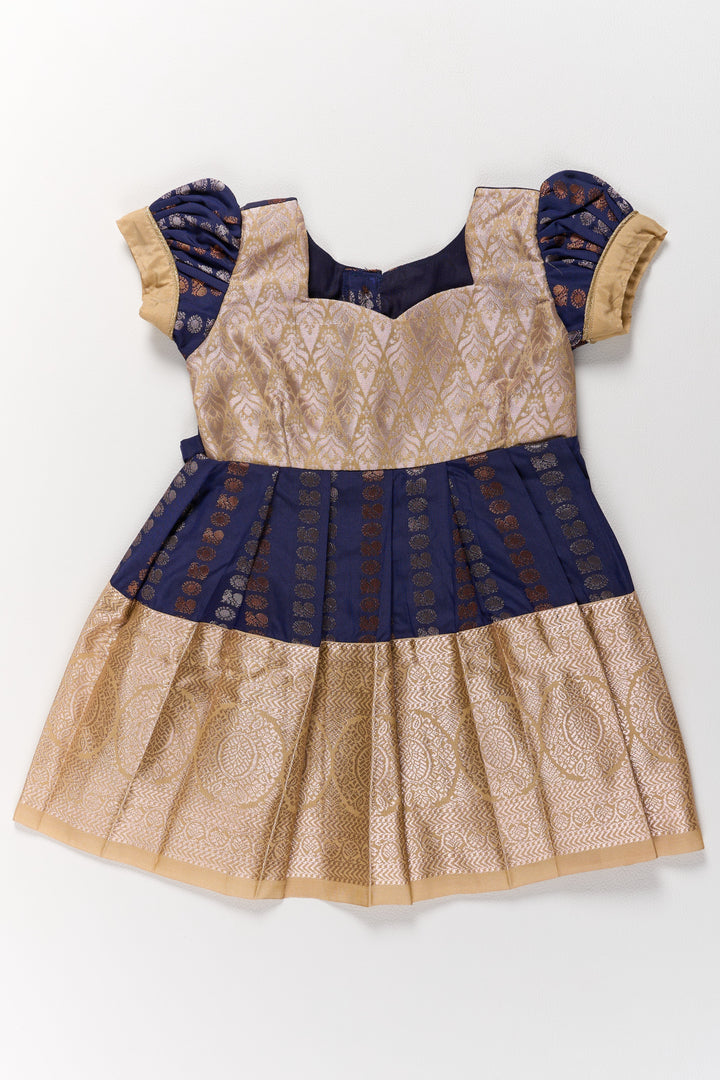 The Nesavu Girls Kanchi Silk Frock Royal Purple and Gold Pattu Pavadai Sattai for Girls with Zari Embellishments Nesavu Nesavu Royal Purple Gold Pattu Pavadai Sattai Girls Zari Embellishments