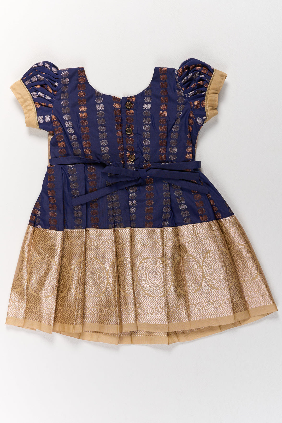 The Nesavu Girls Kanchi Silk Frock Royal Purple and Gold Pattu Pavadai Sattai for Girls with Zari Embellishments Nesavu Nesavu Royal Purple Gold Pattu Pavadai Sattai Girls Zari Embellishments