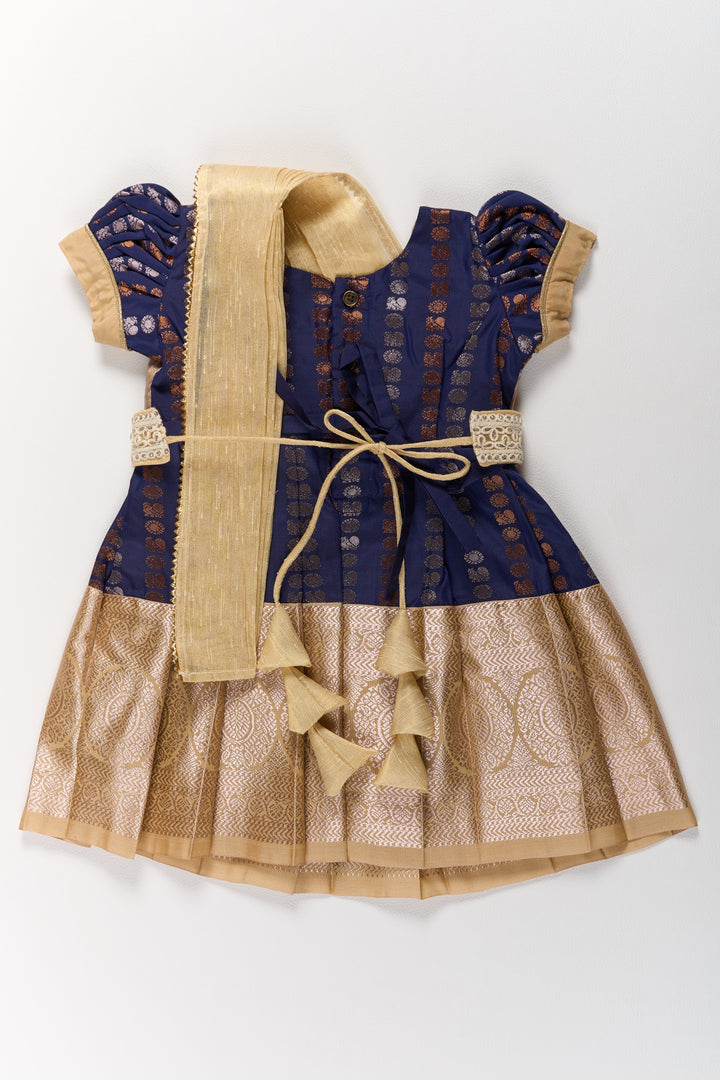 The Nesavu Girls Kanchi Silk Frock Royal Purple and Gold Pattu Pavadai Sattai for Girls with Zari Embellishments Nesavu Nesavu Royal Purple Gold Pattu Pavadai Sattai Girls Zari Embellishments