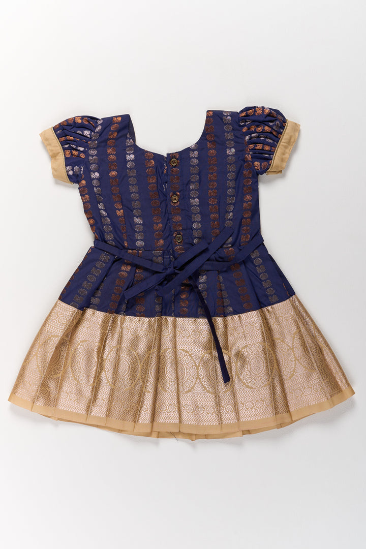 The Nesavu Girls Kanchi Silk Frock Royal Purple and Gold Pattu Pavadai Sattai for Girls with Zari Embellishments Nesavu Nesavu Royal Purple Gold Pattu Pavadai Sattai Girls Zari Embellishments