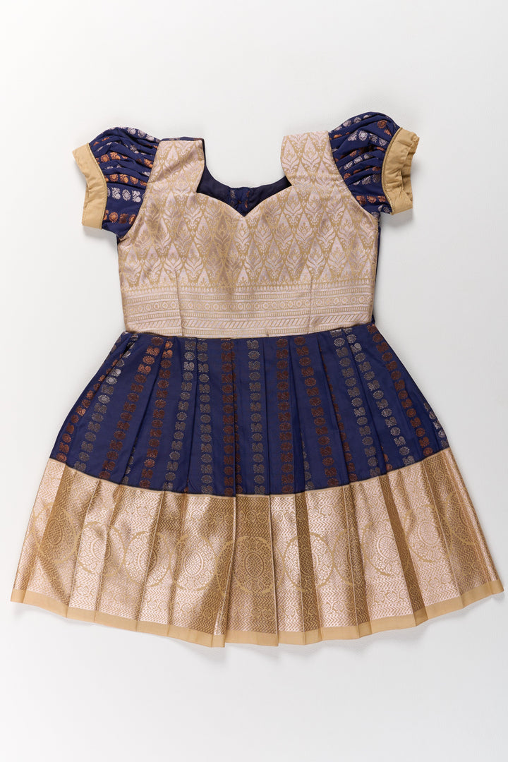 The Nesavu Girls Kanchi Silk Frock Royal Purple and Gold Pattu Pavadai Sattai for Girls with Zari Embellishments Nesavu Nesavu Royal Purple Gold Pattu Pavadai Sattai Girls Zari Embellishments