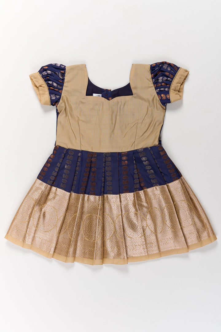 The Nesavu Girls Kanchi Silk Frock Royal Purple and Gold Pattu Pavadai Sattai for Girls with Zari Embellishments Nesavu Nesavu Royal Purple Gold Pattu Pavadai Sattai Girls Zari Embellishments