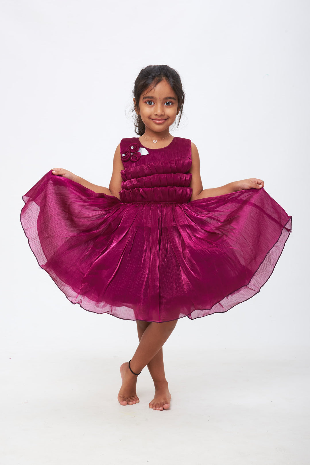 The Nesavu Girls Fancy Party Frock Royal Radiance: Girls Deep Purple Tulle Dress with Rosette Accents Nesavu 16 (1Y) / Purple / Satin Organza PF155B-16 From Playdates to Parties | Girls Chic Frocks Collection | The Nesavu