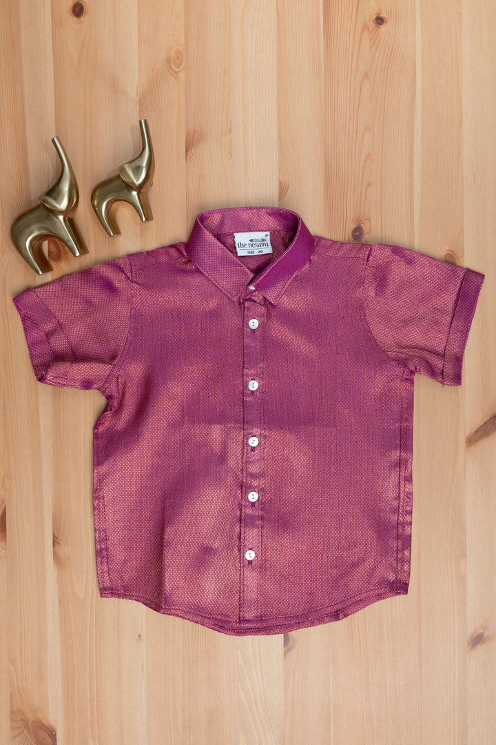 The Nesavu Boys Silk Shirt Royal Radiance Regal Magenta Boys Pattu Shirt Nesavu 14 (6M) / Pink / Silk BS024-14 "Celebrate Tradition with The Nesavu's Mini Maharaja Boys' Collection"