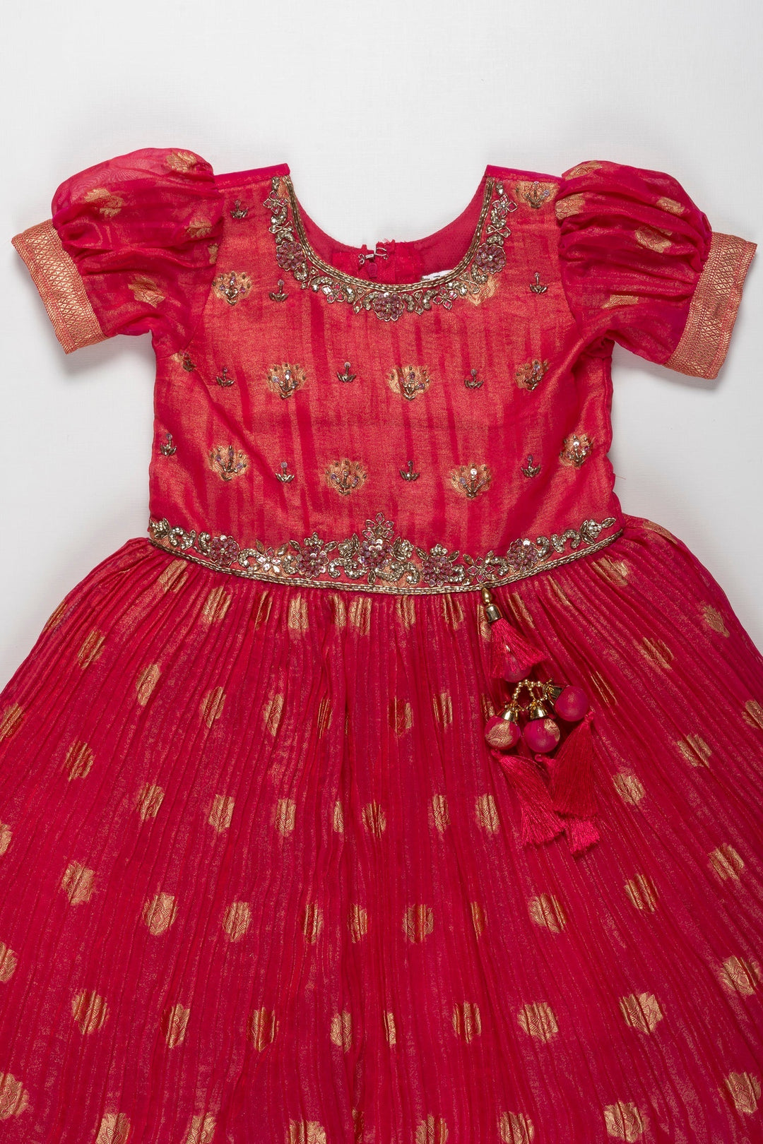 The Nesavu Girls Silk Gown Ruby Radiance: Festive Anarkali Gown for Girls Nesavu Girls Pink Silk Anarkali Gown | Luxurious Festive Wear | The Nesavu