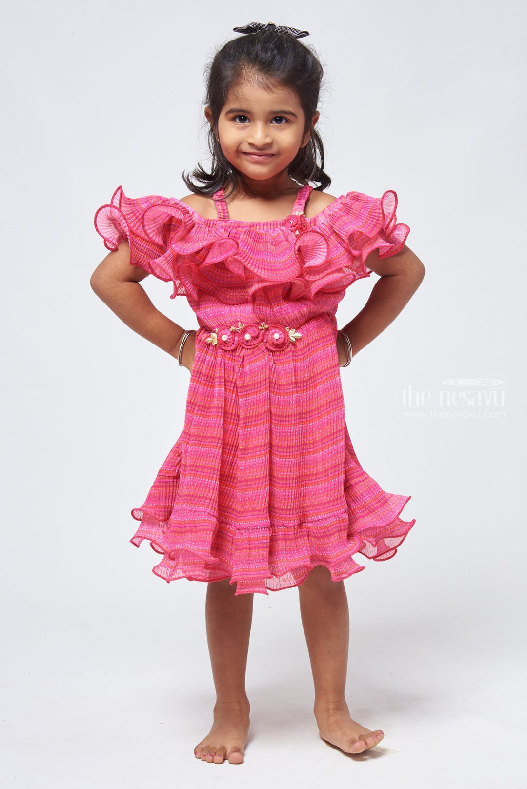 The Nesavu Baby Frock / Jhabla Ruffled Pink Geometric Outfit for Baby Girl Charm Nesavu 18 (2Y) / Pink BFJ429B-18 Bestselling baby frocks for new arrivals | Baby Casual Fancy Frock | The Nesavu