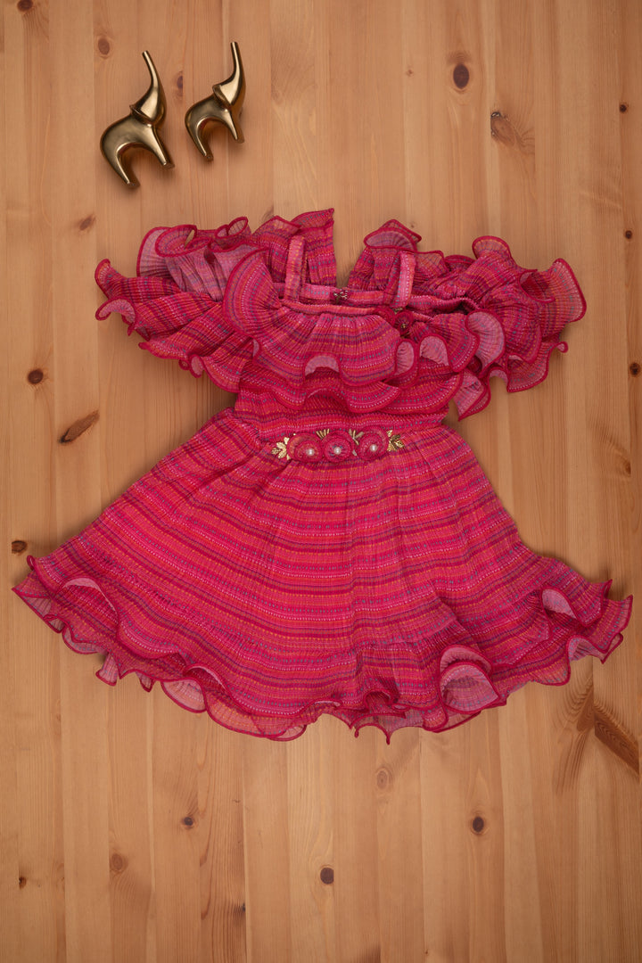 The Nesavu Baby Frock / Jhabla Ruffled Pink Geometric Outfit for Baby Girl Charm Nesavu Bestselling baby frocks for new arrivals | Baby Casual Fancy Frock | The Nesavu