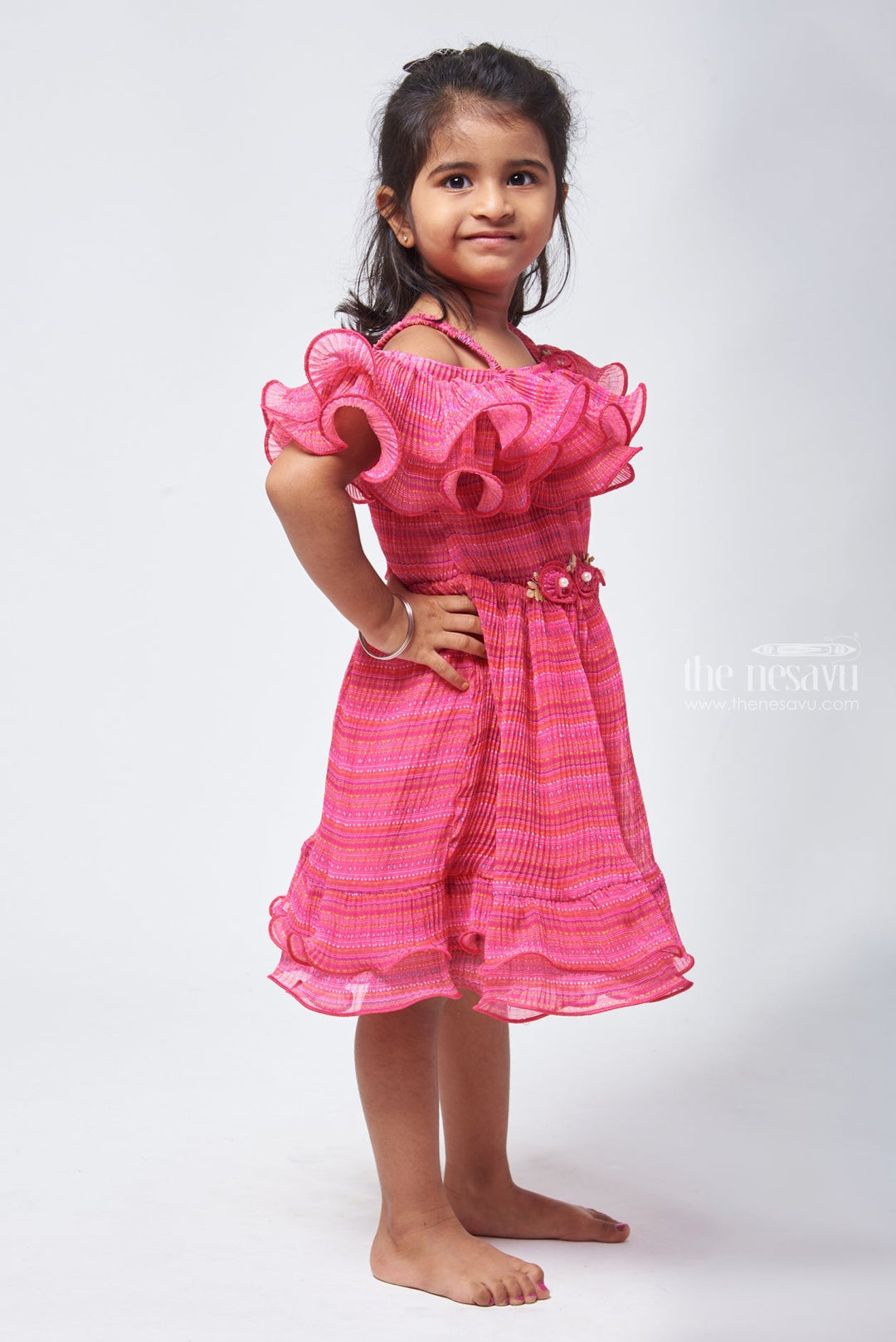 The Nesavu Baby Frock / Jhabla Ruffled Pink Geometric Outfit for Baby Girl Charm Nesavu Bestselling baby frocks for new arrivals | Baby Casual Fancy Frock | The Nesavu