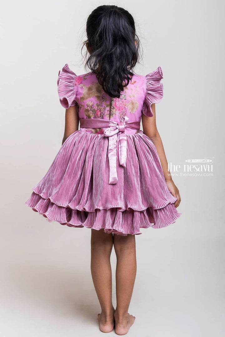 The Nesavu Girls Fancy Party Frock Ruffled Sleeves And Semi-Crushed Red Frocks With Embellishment Nesavu Latest Red Frocks Collection 2023| Floral Embellished Frocks| The Nesavu