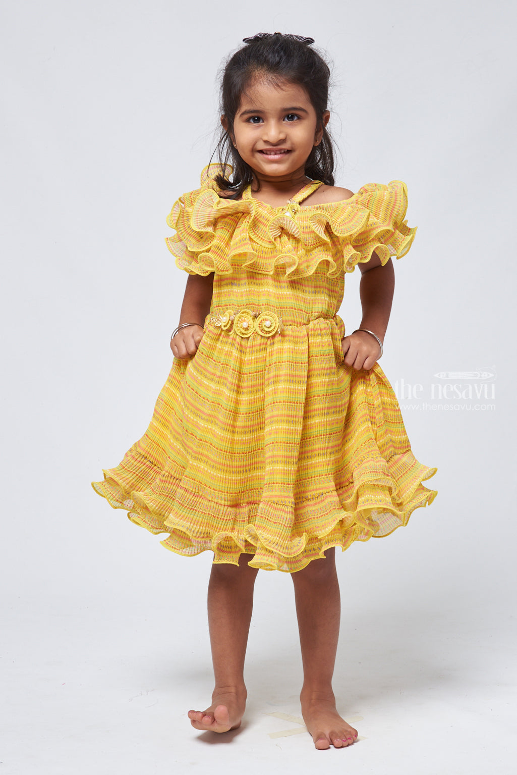 The Nesavu Baby Frock / Jhabla Ruffled Yellow Geometric Dress for Infant Elegance Nesavu 18 (2Y) / Yellow BFJ429A-18 Baby Girls Dresses and Frock | Girls fancy frocks | The Nesavu