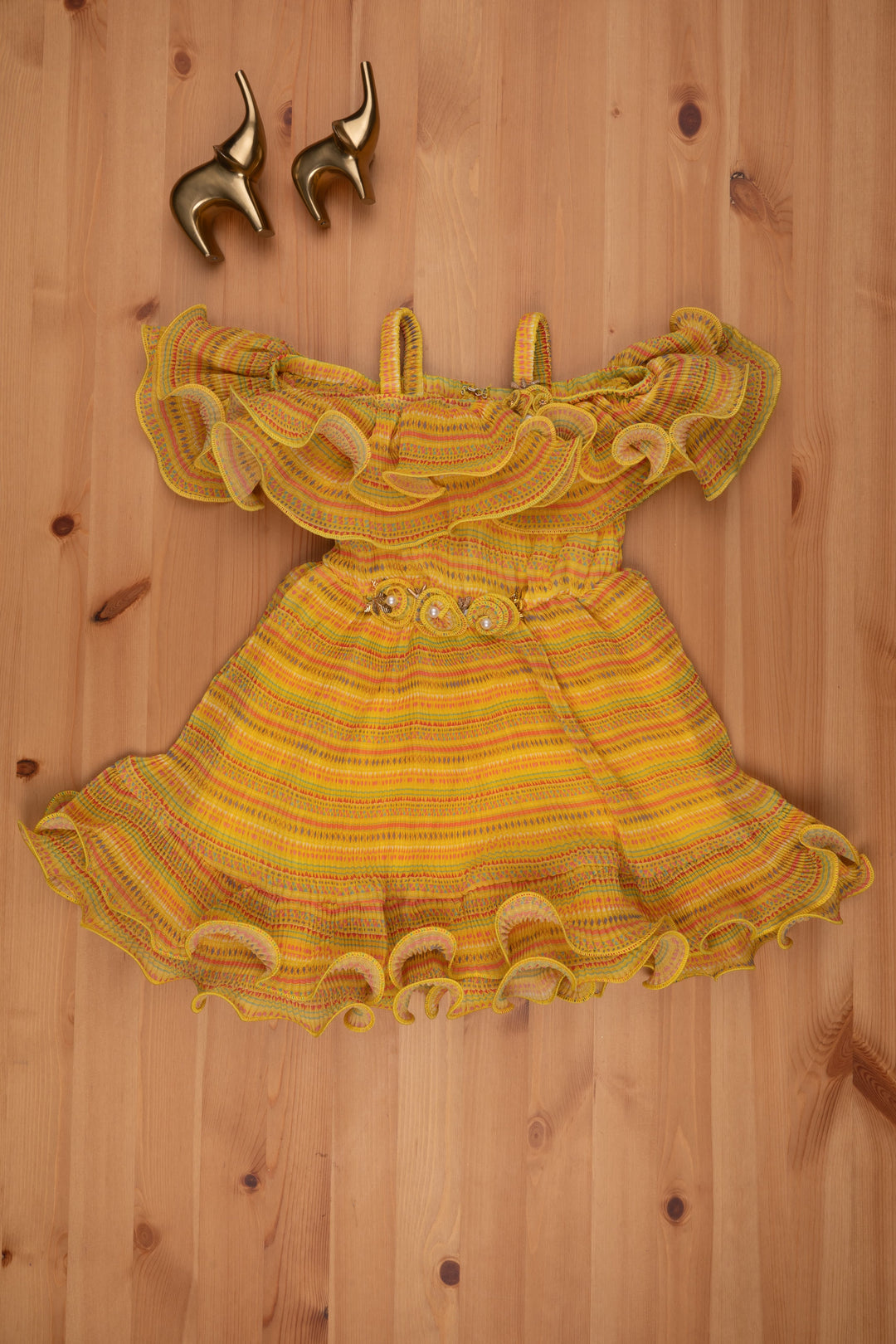 The Nesavu Baby Frock / Jhabla Ruffled Yellow Geometric Dress for Infant Elegance Nesavu Baby Girls Dresses and Frock | Girls fancy frocks | The Nesavu